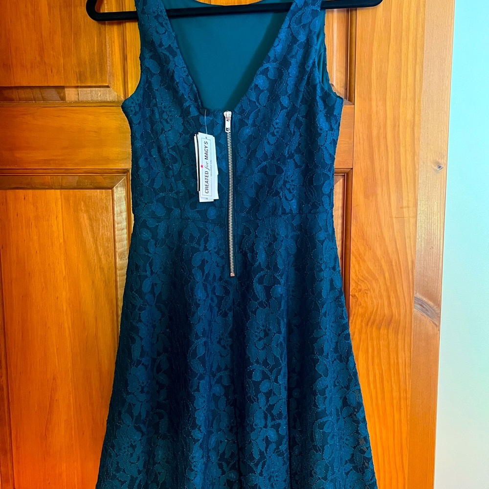 Lace turquoise party dress.